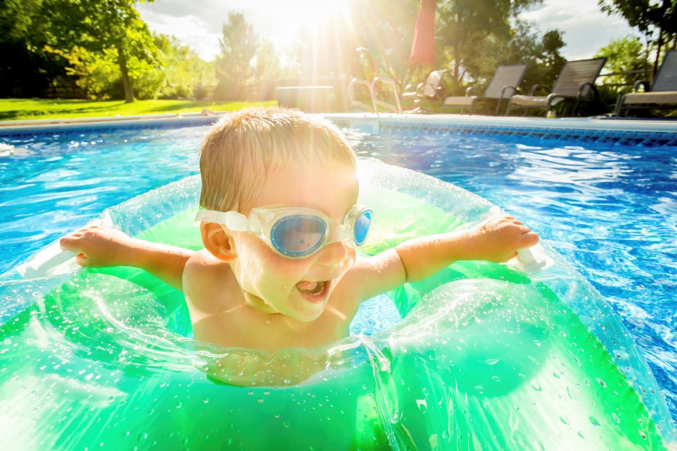 Baby in pool - Calcium Hypochlorite for pool sanitisation 